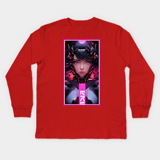 Anime Race Girl | Quality 3D Anime Artwork | Pink Red Black Blue Chibi Manga Anime Art Kids Long Sleeve T-Shirt